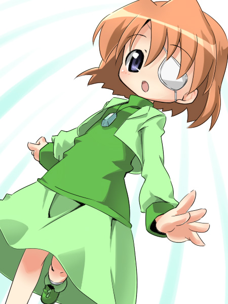 1girl, :o, blush, brooch, closed_eyes, dress, eyepatch, gem