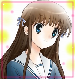 1girl, blue_eyes, brown_hair, fruits_basket, ginko_(konekonoshippo), hair_ribbon, honda_tooru, long_hair