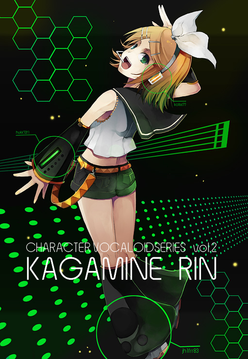 1girl, alternate_eye_color, arm_warmers, back, bangs, belt, black_shorts, blonde_hair
