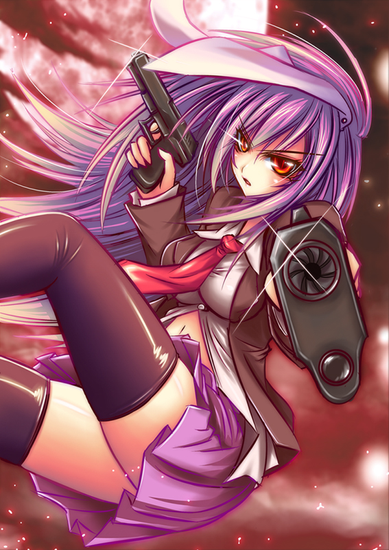 1girl, aiming_at_viewer, animal_ears, bad_id, black_legwear, blazer, breasts, crazy_eyes