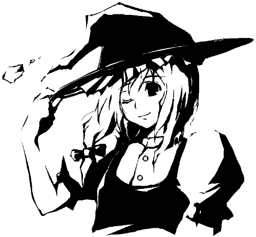 1girl, female, kirisame_marisa, lowres, monochrome, simple_background, solo, touhou, transient