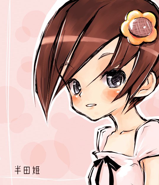 1girl, blush, brown_hair, dress, hair_ornament, hairclip, kanii_rate, quality, short_hair, solo