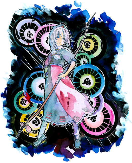 1girl, bow_(weapon), female, solo, sora_tokumo, touhou, weapon, yagokoro_eirin