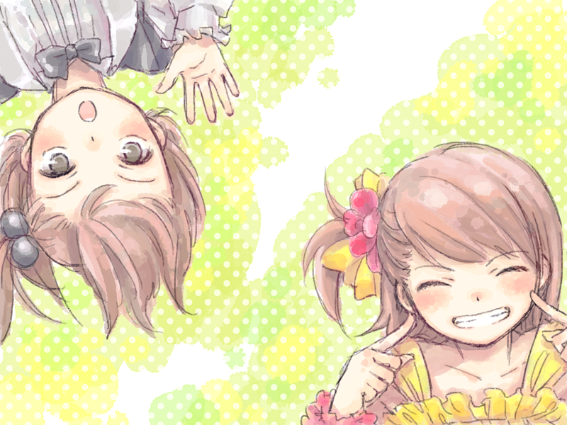 blush, brown_hair, closed_eyes, face, futami_ami, futami_mami, idolmaster, mu_(artist)