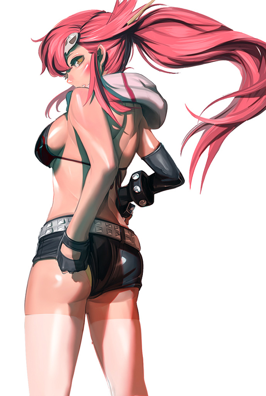1girl, ass, bikini, bikini_top, breasts, flat_ass, kichin_yarou, long_hair