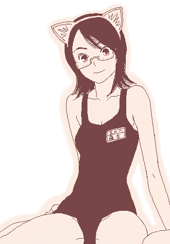 1girl, animal_ears, cat_ears, fujiyoshi_harumi, glasses, gusu, lowres, monochrome