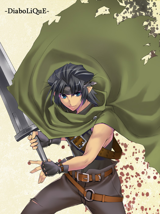 1boy, azu, cape, diabolique, fantasy, male_focus, original, solo, sword, weapon