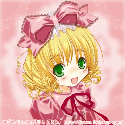 00s, 15citron, 1girl, :d, blonde_hair, bow, dress, drill_hair