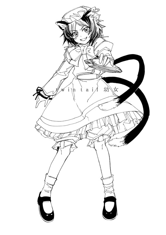 1girl, animal_ears, cat_ears, cat_tail, chen, dress, earrings, female