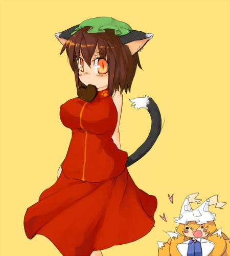 2girls, alternate_breast_size, animal_ears, arms_behind_back, bad_anatomy, blonde_hair, breasts, brown_hair