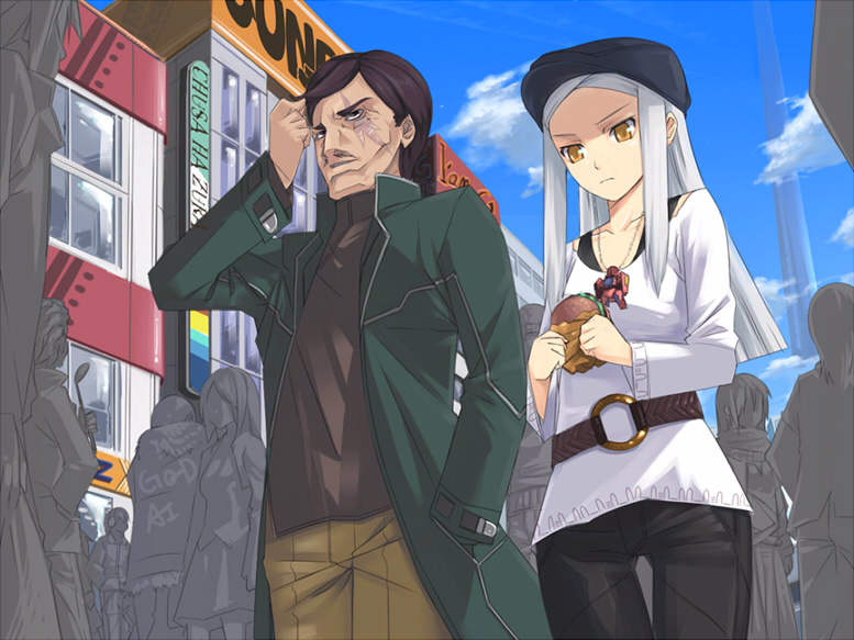 3girls, 6+boys, belt, casual, crowd, food, gundam, gundam_00