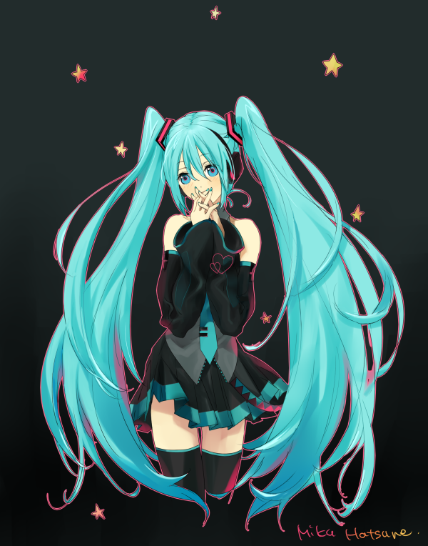 1girl, aqua_eyes, aqua_hair, aqua_nails, detached_sleeves, hatsune_miku, heart, ie
