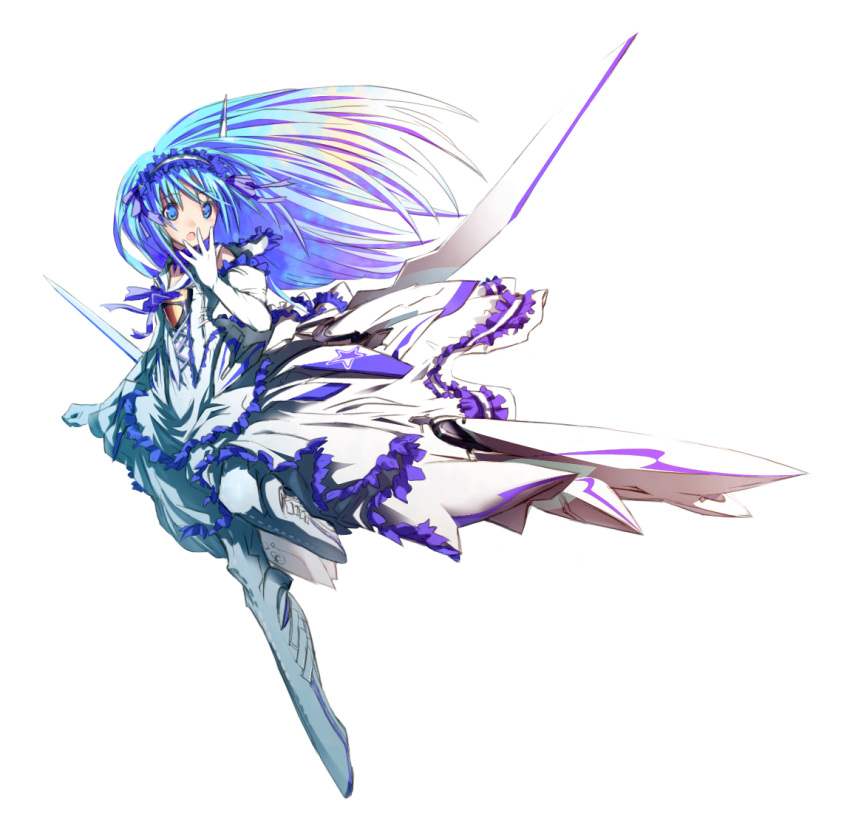 1girl, airplane, blue_eyes, blue_hair, dress, mecha_musume, original, solo