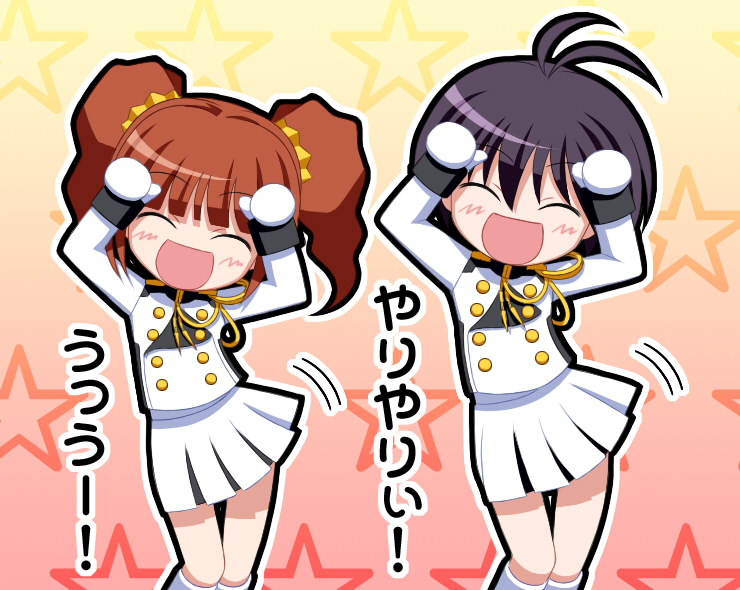 antenna_hair, band_uniform, caramelldansen, idolmaster, kikuchi_makoto, nakopapa, nekopuchi, takatsuki_yayoi, twintails
