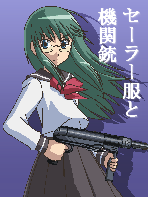 1girl, awa, glasses, green_eyes, green_hair, gun, hayate_no_gotoku!, kijima_saki