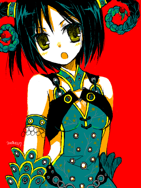 1girl, :o, armlet, bare_shoulders, black_hair, blush, breasts, buckle