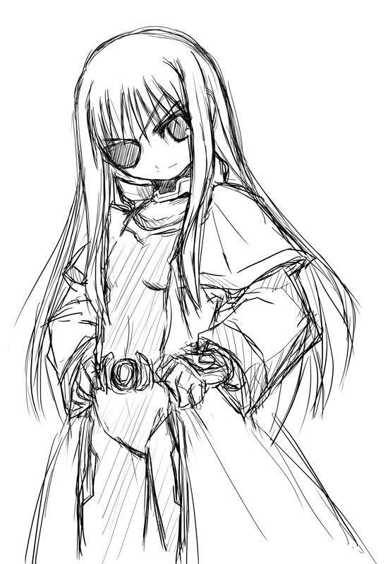 cinque_(nanoha), eyepatch, lyrical_nanoha, mahou_shoujo_lyrical_nanoha, mahou_shoujo_lyrical_nanoha_strikers, monochrome, number, numbers_(nanoha)