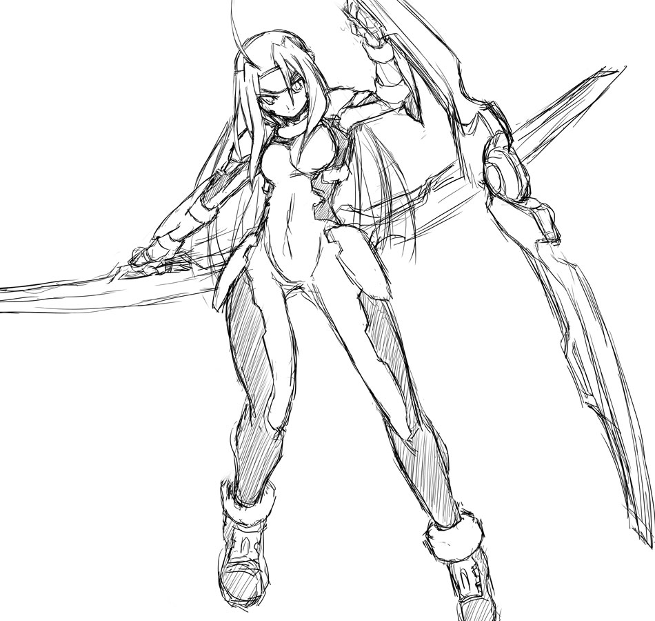 lyrical_nanoha, mahou_shoujo_lyrical_nanoha, mahou_shoujo_lyrical_nanoha_strikers, monochrome, number, numbers_(nanoha), sette_(nanoha), sketch, uka