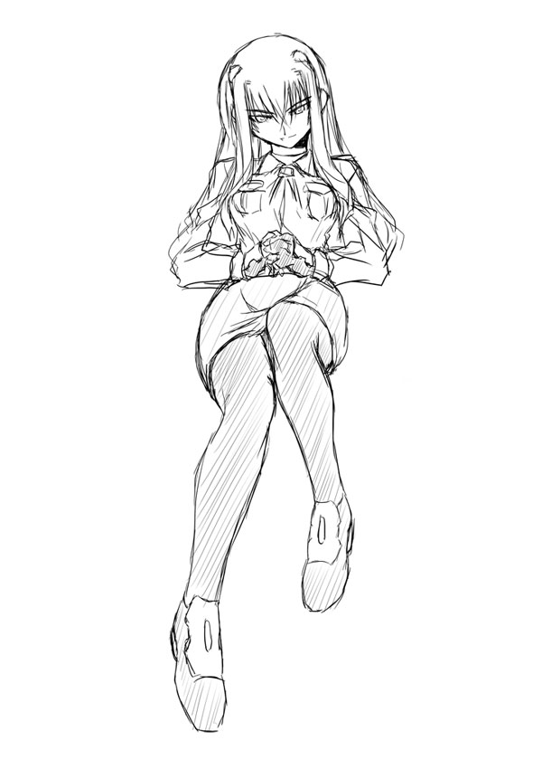 lyrical_nanoha, mahou_shoujo_lyrical_nanoha, mahou_shoujo_lyrical_nanoha_strikers, monochrome, number, numbers_(nanoha), pantyhose, sketch