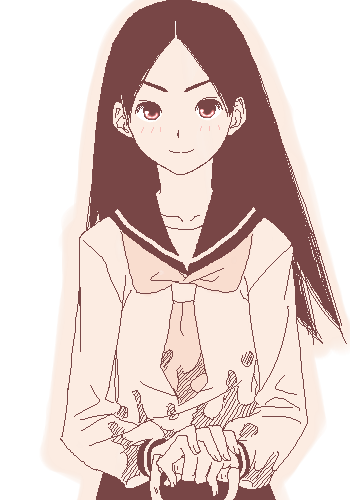 1girl, bangs, black_hair, gusu, kitsu_chiri, long_hair, lowres, monochrome