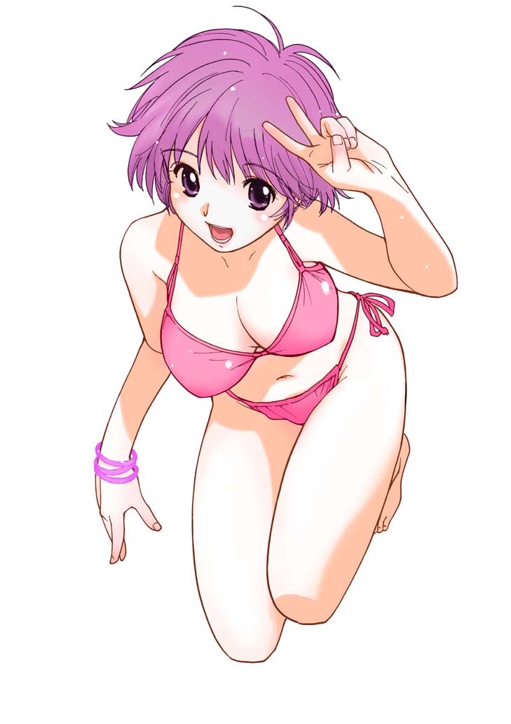 1girl, barefoot, bikini, bracelet, breasts, cleavage, full_body, hands