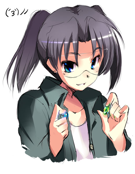 amasawa_yuuko, black_hair, blue_eyes, dennou_coil, glasses, jacket, matsuzaki_yutaka