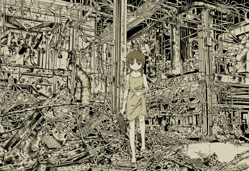 bandage, bandages, iwakura_lain, kahama_youko, monochrome, ruins, sepia, serial_experiments_lain