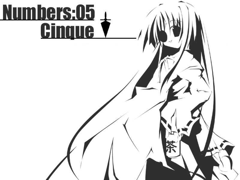 1girl, cinque_(nanoha), cowboy_shot, dress, eyepatch, long_hair, long_sleeves, lyrical_nanoha