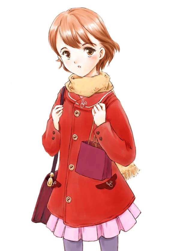 1girl, asiaaqua, coat, pantyhose, scarf, solo, valentine