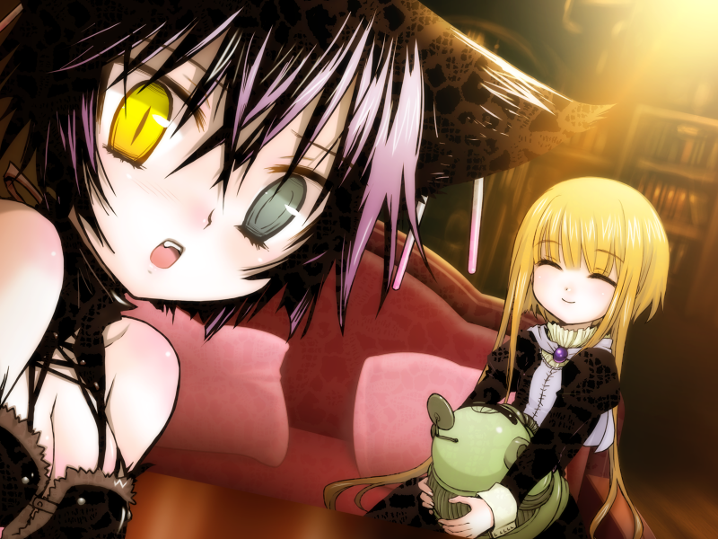 2girls, animal_ears, ati, ati_(sekien_no_inganock), cat_ears, game_cg, heterochromia, kia