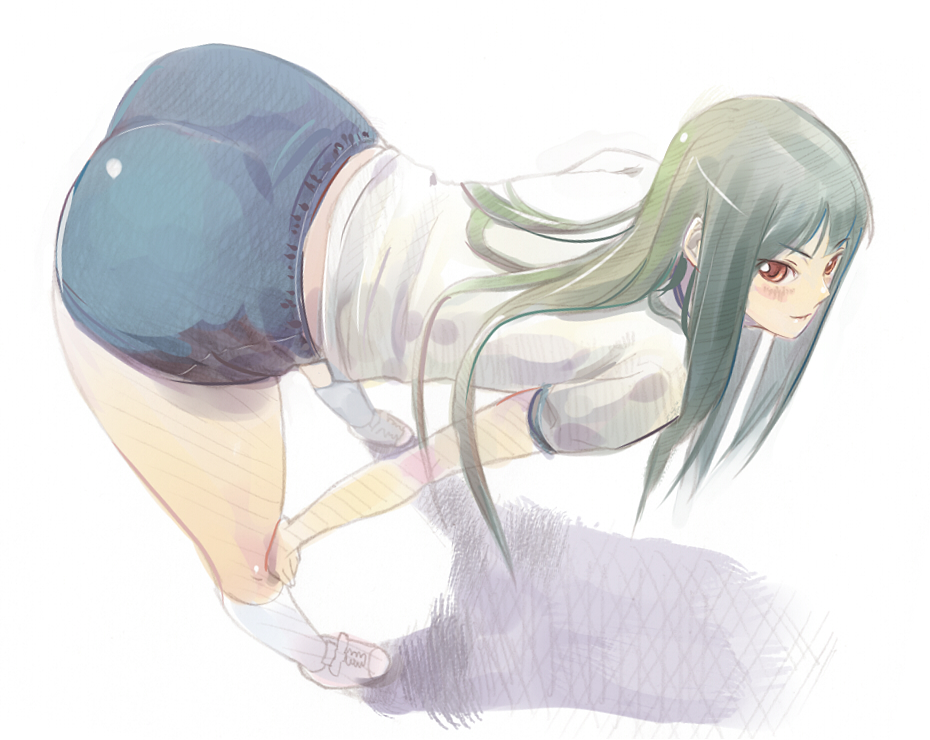 1girl, ass, bent_over, buruma, gym_uniform, huge_ass, original, solo