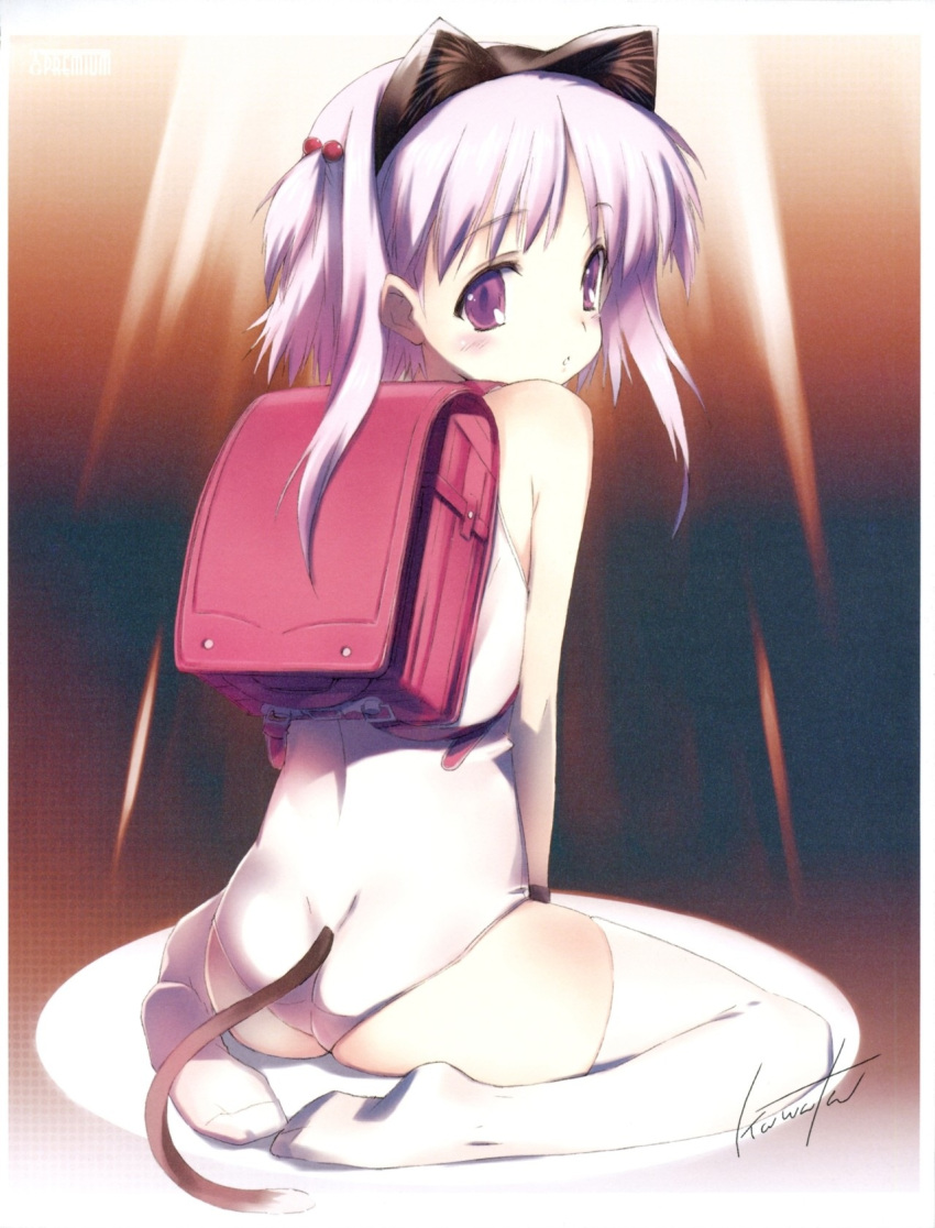 1girl, animal_ears, ass, backpack, bag, blush, cat_ears, cat_tail