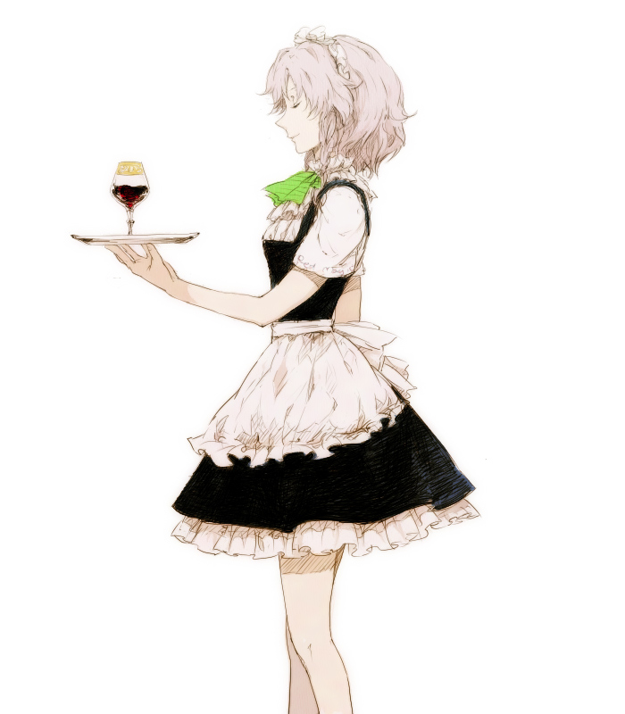 cup, egawa_satsuki, grey_hair, hands, izayoi_sakuya, maid, profile, satsuki_(dorowa)