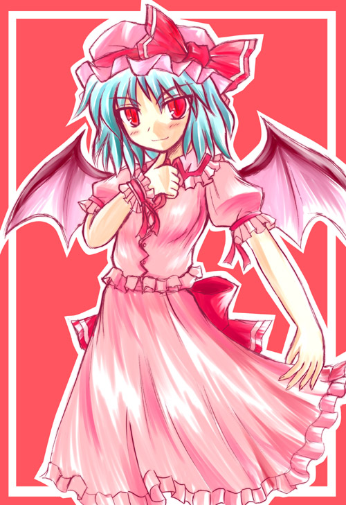 1girl, female, hat, remilia_scarlet, ribbon, skirt, solo, tokiniwa