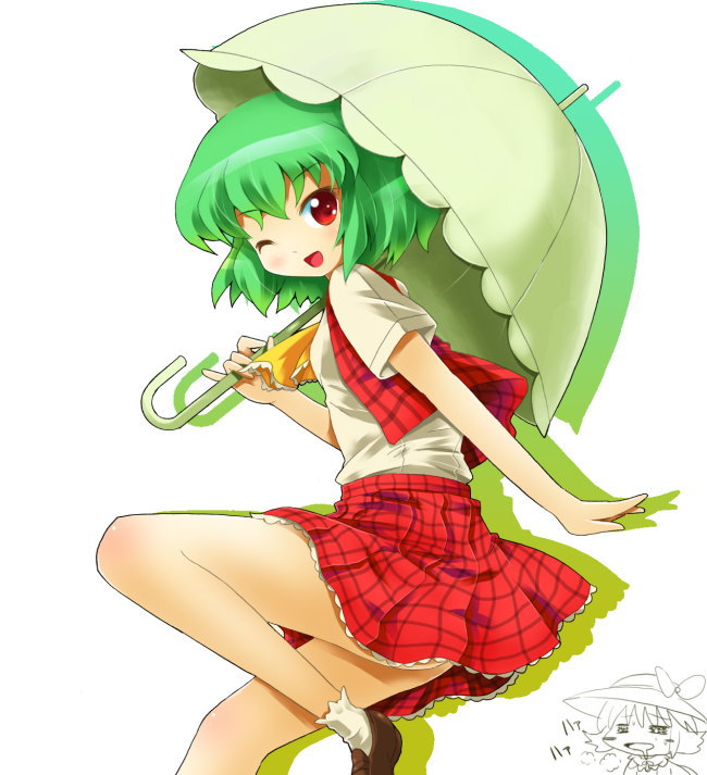 2girls, ascot, breath, chibi_inset, elly, female, green_hair, heavy_breathing