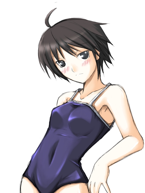 idolmaster, kikuchi_makoto, one-piece_swimsuit, ribi, school_swimsuit, swimsuit