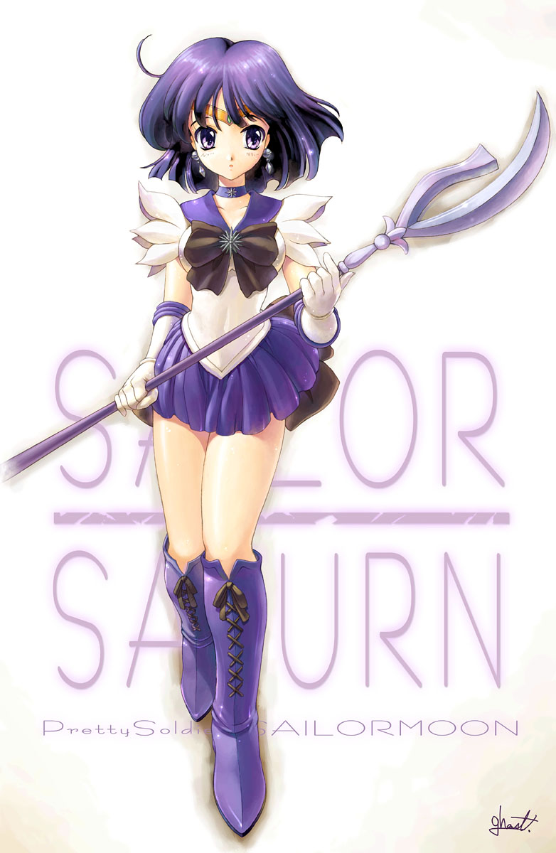 1girl, 90s, bishoujo_senshi_sailor_moon, black_bow, bob_cut, boots, bow, character_name