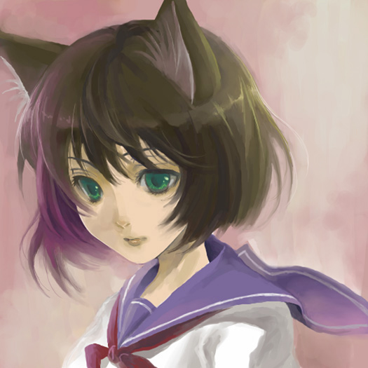 bad_id, black_hair, cat_ears, degrees_celsius, green_eyes, original, school_uniform, serafuku