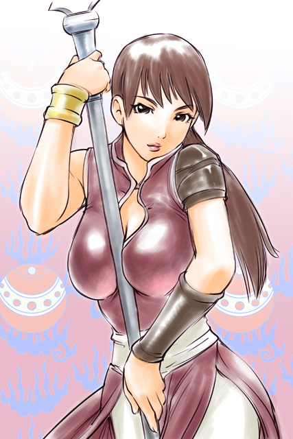 1girl, balsa, barusa, between_breasts, breasts, brown_eyes, brown_hair, long_hair