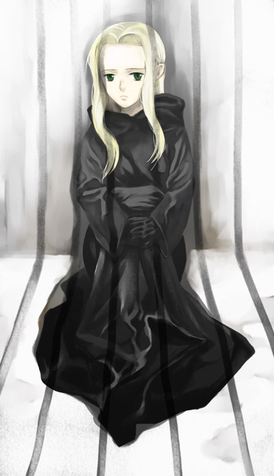 blonde_hair, blood+, cloak, green_eyes, irene_(blood+), pointy_ears, schiff