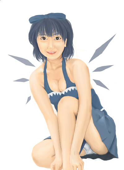 1girl, breasts, cirno, cleavage, female, older, panties, pantyshot
