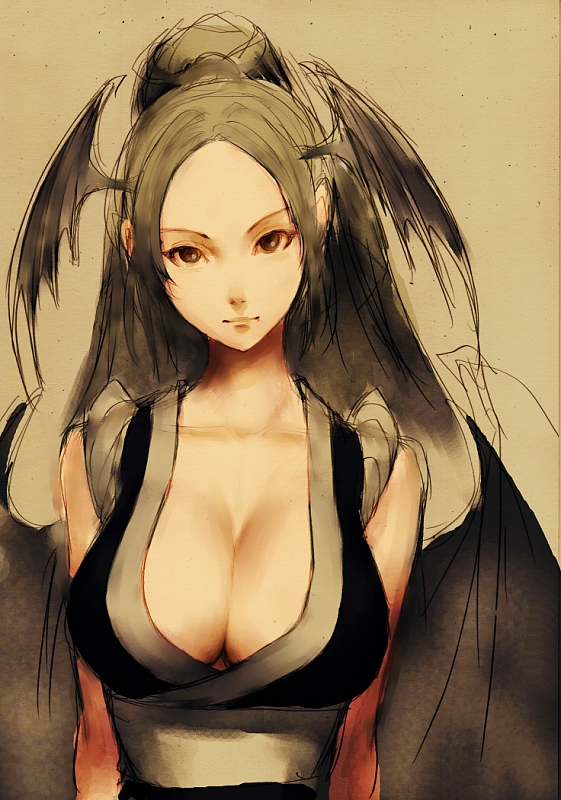 1girl, breasts, capcom, cleavage, cosplay, fatal_fury, fumio_(rsqkr), head_wings