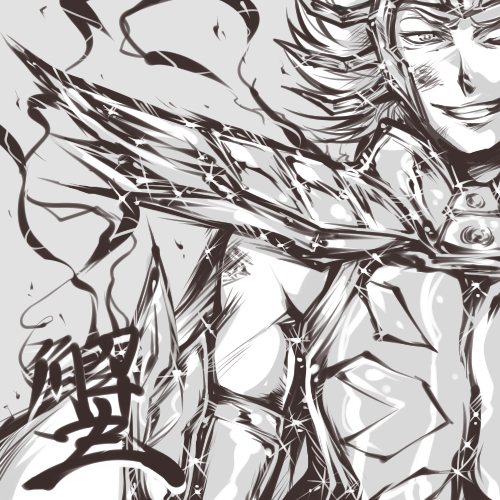 1boy, :d, armlet, armor, cancer_deathmask, cancer_manigoldo, grin, hairu