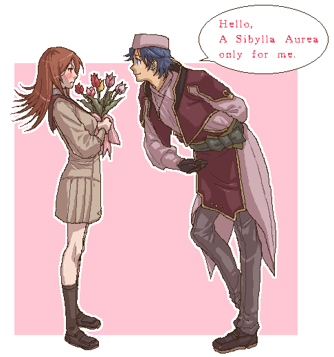 1boy, 1girl, anubituf, blush, engrish, flower, genderswap, genderswap_(ftm)