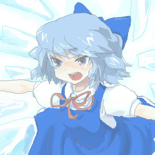 1girl, 96, aliasing, angry, blue_eyes, blue_hair, bow, cirno