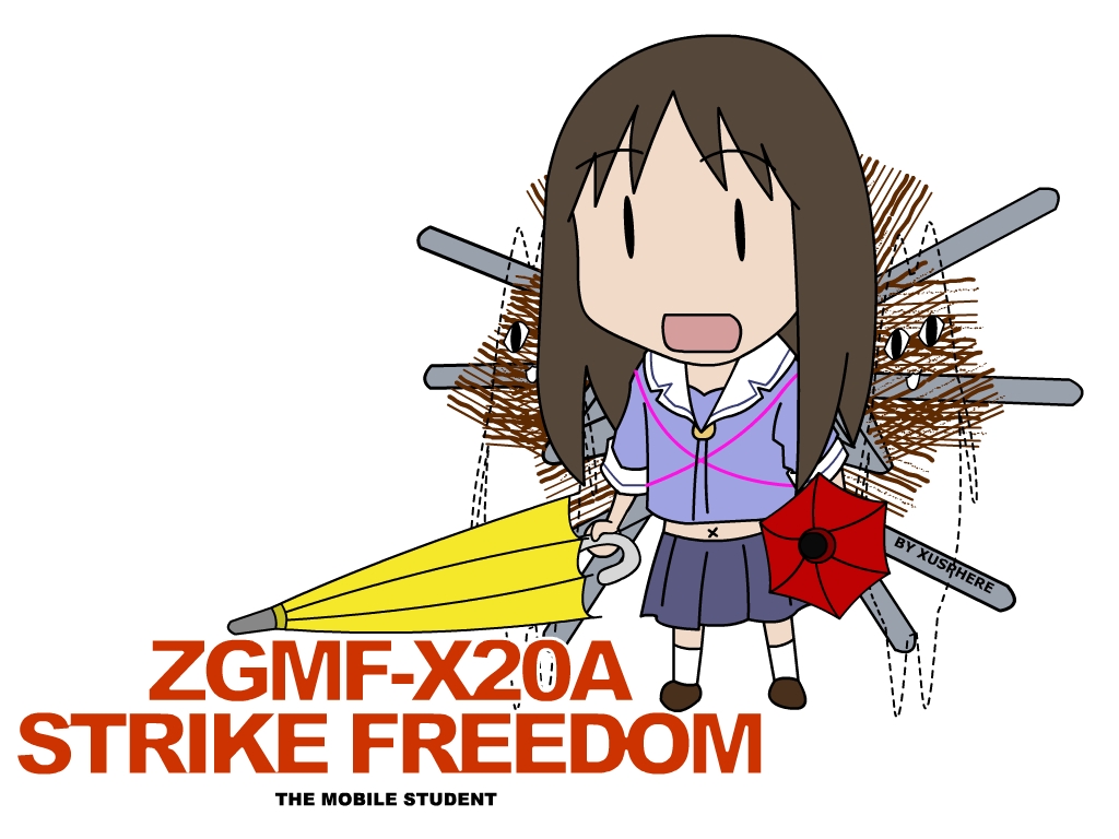 azumanga_daioh, broom, brown_hair, chiyo_chichi, gundam, gundam_seed, gundam_seed_destiny, kasuga_ayumu