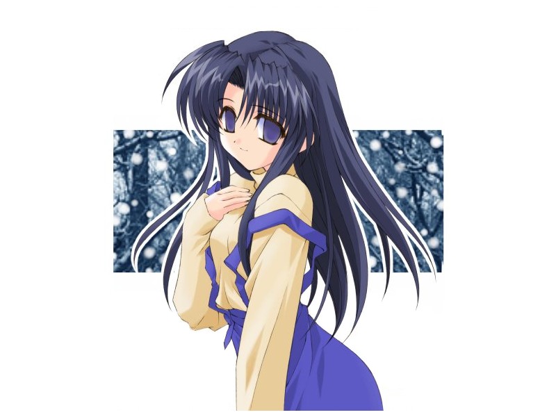 00s, 1girl, bangs, black_hair, blue_dress, blue_eyes, dress, kawana_misaki
