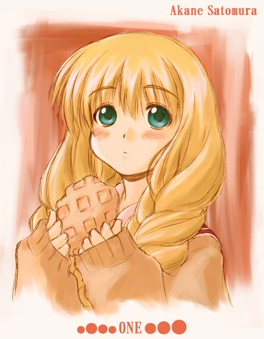 00s, 1girl, blonde_hair, braid, character_name, copyright_name, green_eyes, hirasaka_makoto