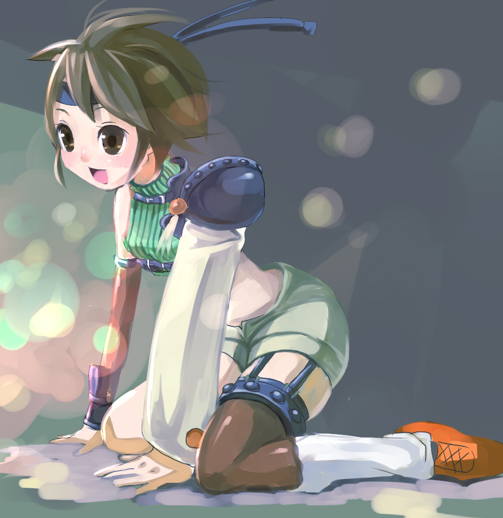 1girl, armor, bad_id, brown_eyes, brown_hair, final_fantasy, final_fantasy_vii, goma