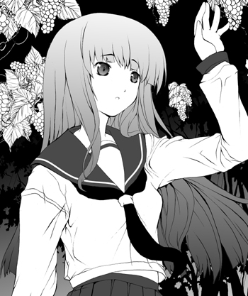 kashi, lowres, monochrome, original, school_uniform, serafuku
